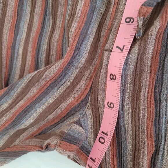 Pact Pants Woman Large Brown Striped Organic Cotton Cropped Gauze Boho - Picture 10 of 15